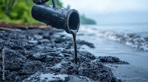 Obraz na płótnie Oil Spill Cleanup Efforts on Shoreline with Environmental Impact w salonie