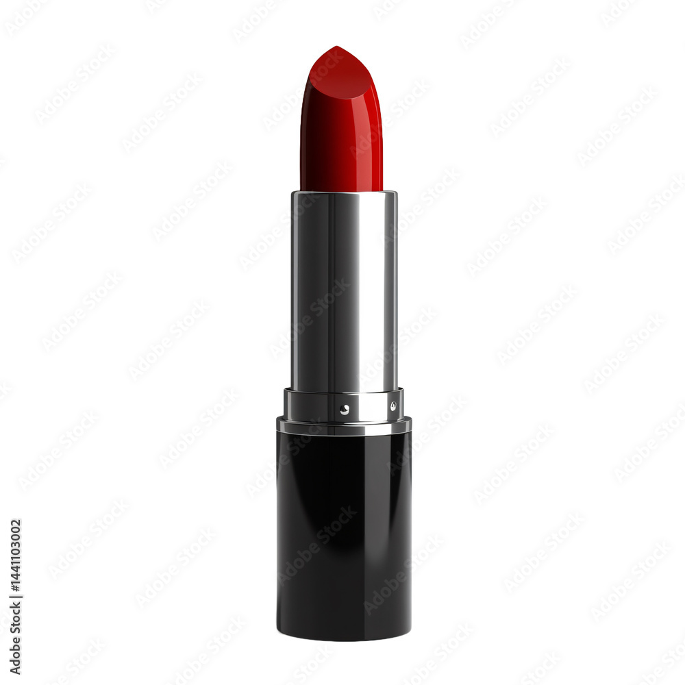 shot of a vibrant red lipstick in a black and silver container. shot of a vibrant red lipstick in a black and silver container.
