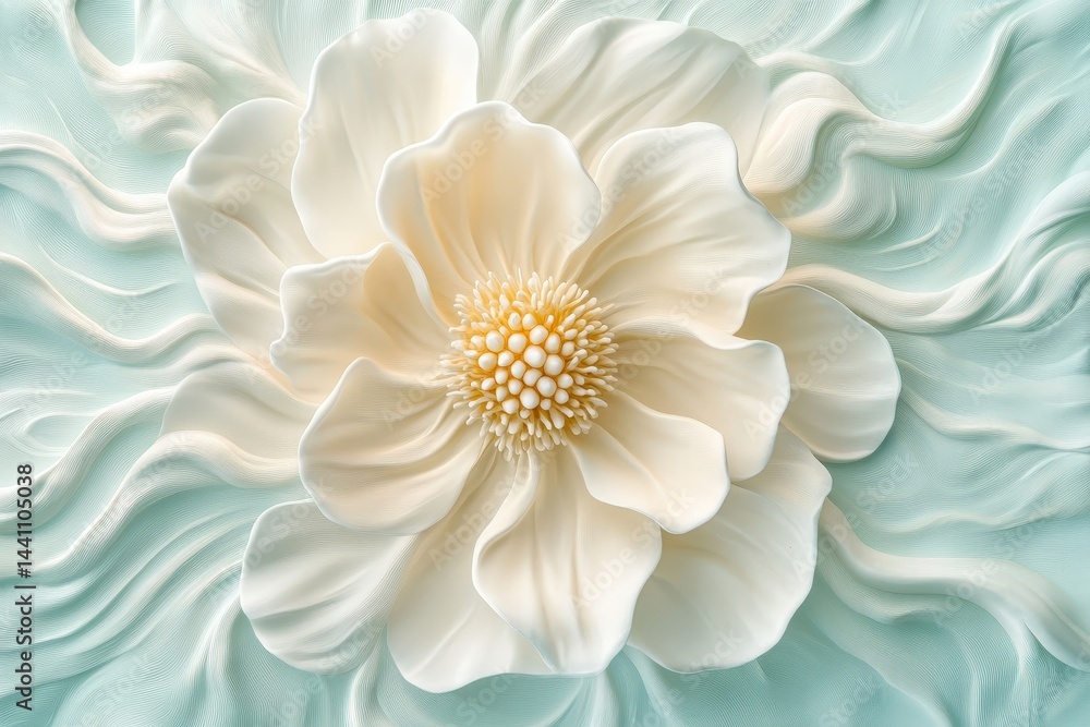 Obraz premium Ornate, cream-colored flower design on a teal background.