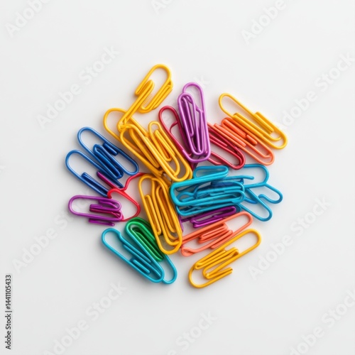 Colorful Paper Clips Piled Together on a White Background for Office Use