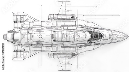 Fototapeta Naklejka Na Ścianę i Meble -  Detailed blueprint of a futuristic spacecraft design.