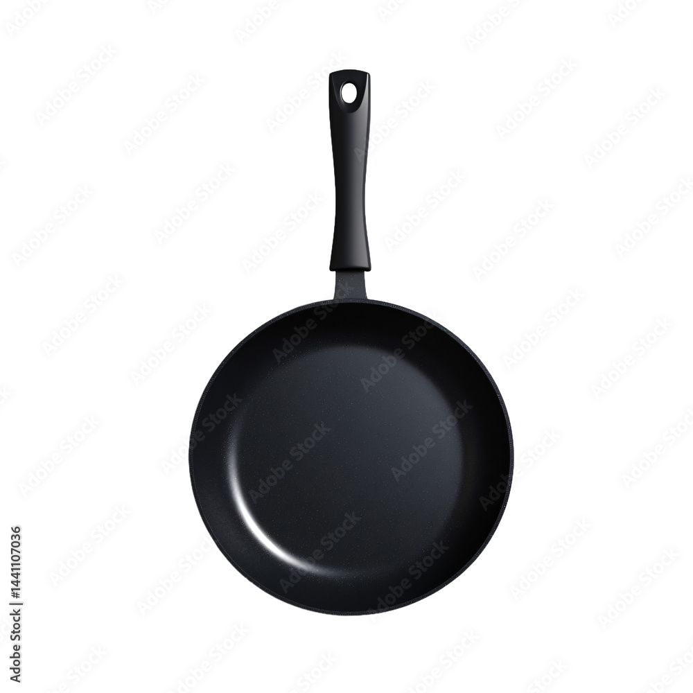 Digital rendering of a round black frying pan against a background of varying shades of gray. Digital rendering of a round black frying pan against a background of varying shades of gray.