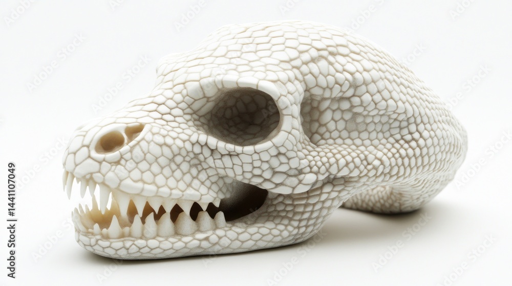 Naklejka premium Reptile skull model, studio shot, white background, anatomical study
