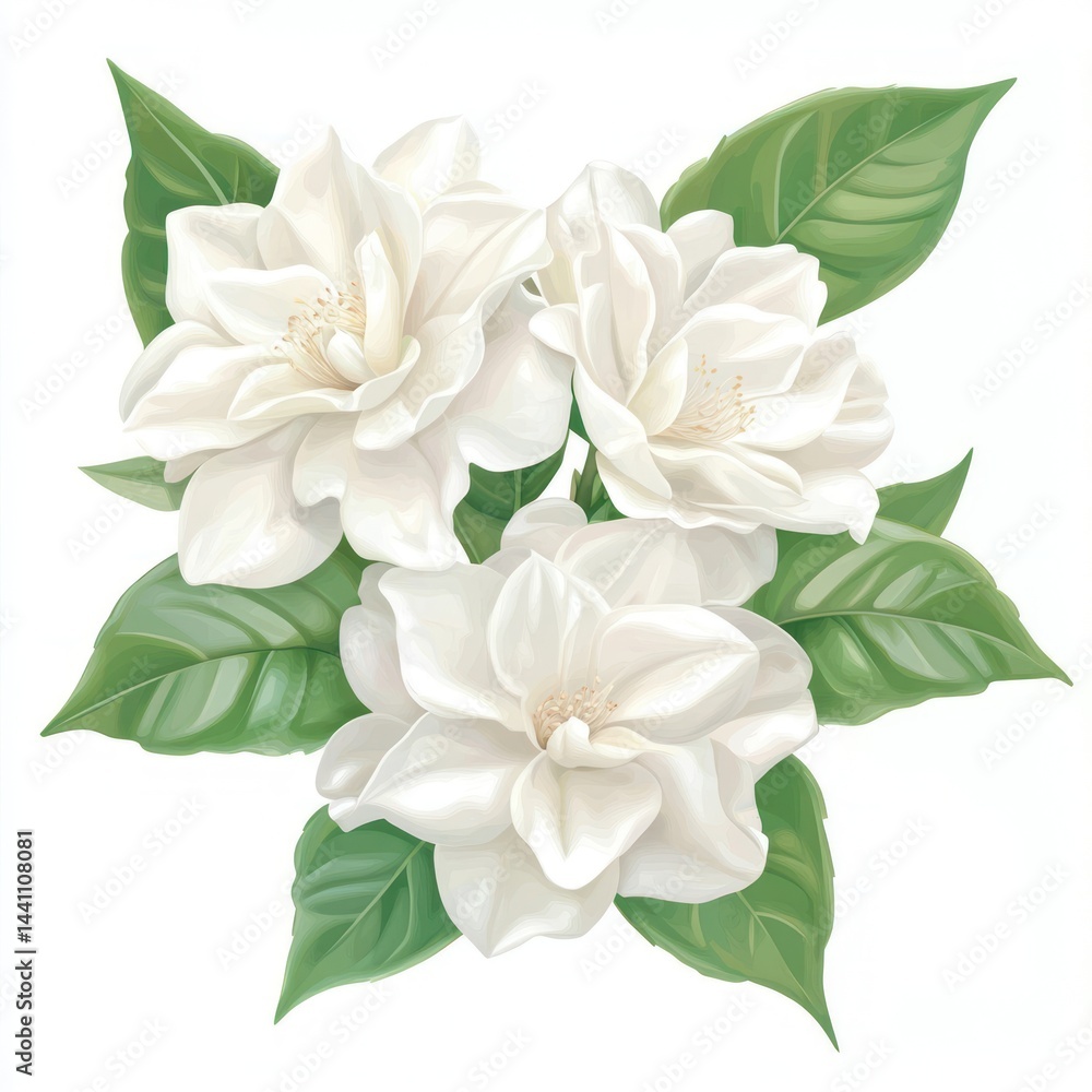 Obraz premium Elegant white gardenia bouquet illustration