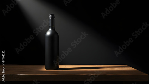 Obraz na płótnie Elegant Black Matte Wine Bottle Mockup Vertical Presentation w salonie