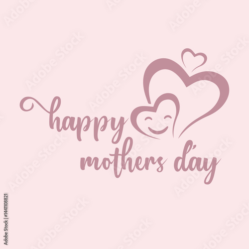 Mother's Day greeting card. Vector banner with pink paper heart. Symbol of love and beautiful typography text on pink background. .