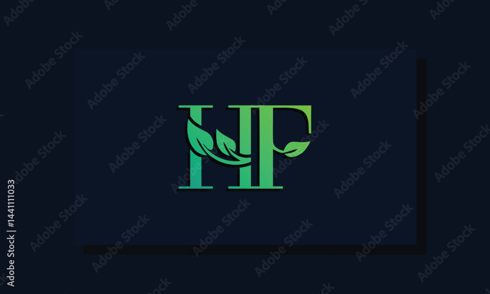 Fototapeta premium Minimal leaf style Initial HF logo.