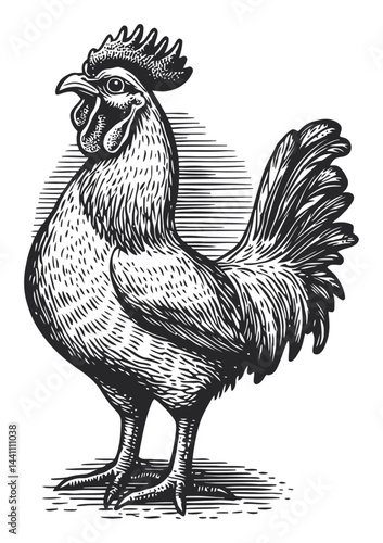 Vintage Hand-Drawn Illustration of a Detailed Rooster Design