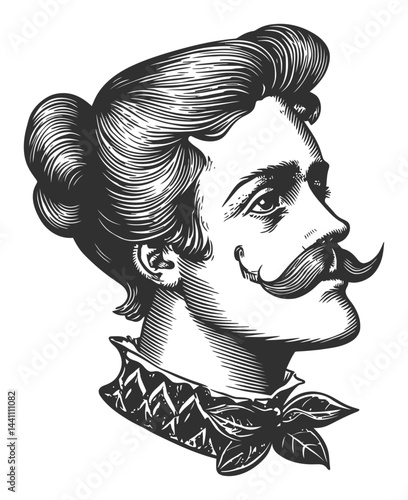 Vintage Hand-Drawn Illustration of a Distinguished Gentleman Profile