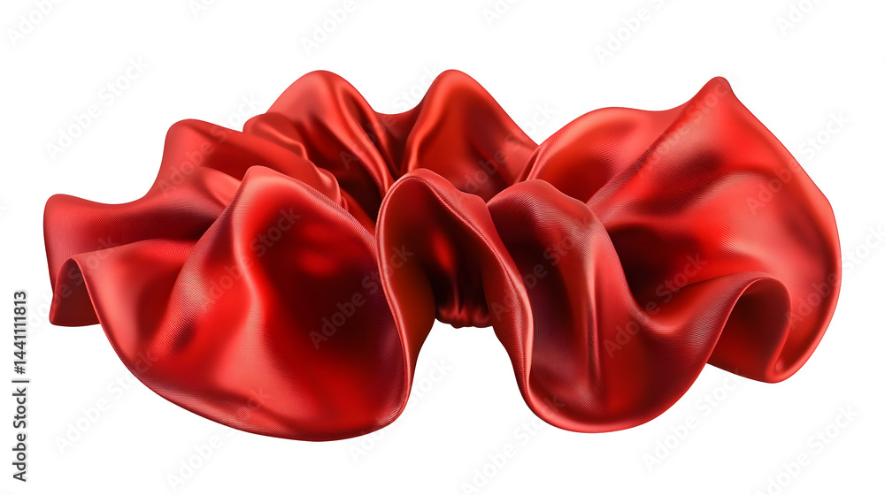 A red silk scrunchie Isolated on White and Transparent Background PNG Image.