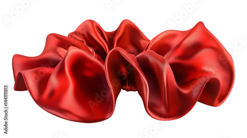 A red silk scrunchie Isolated on White and Transparent Background PNG Image.
