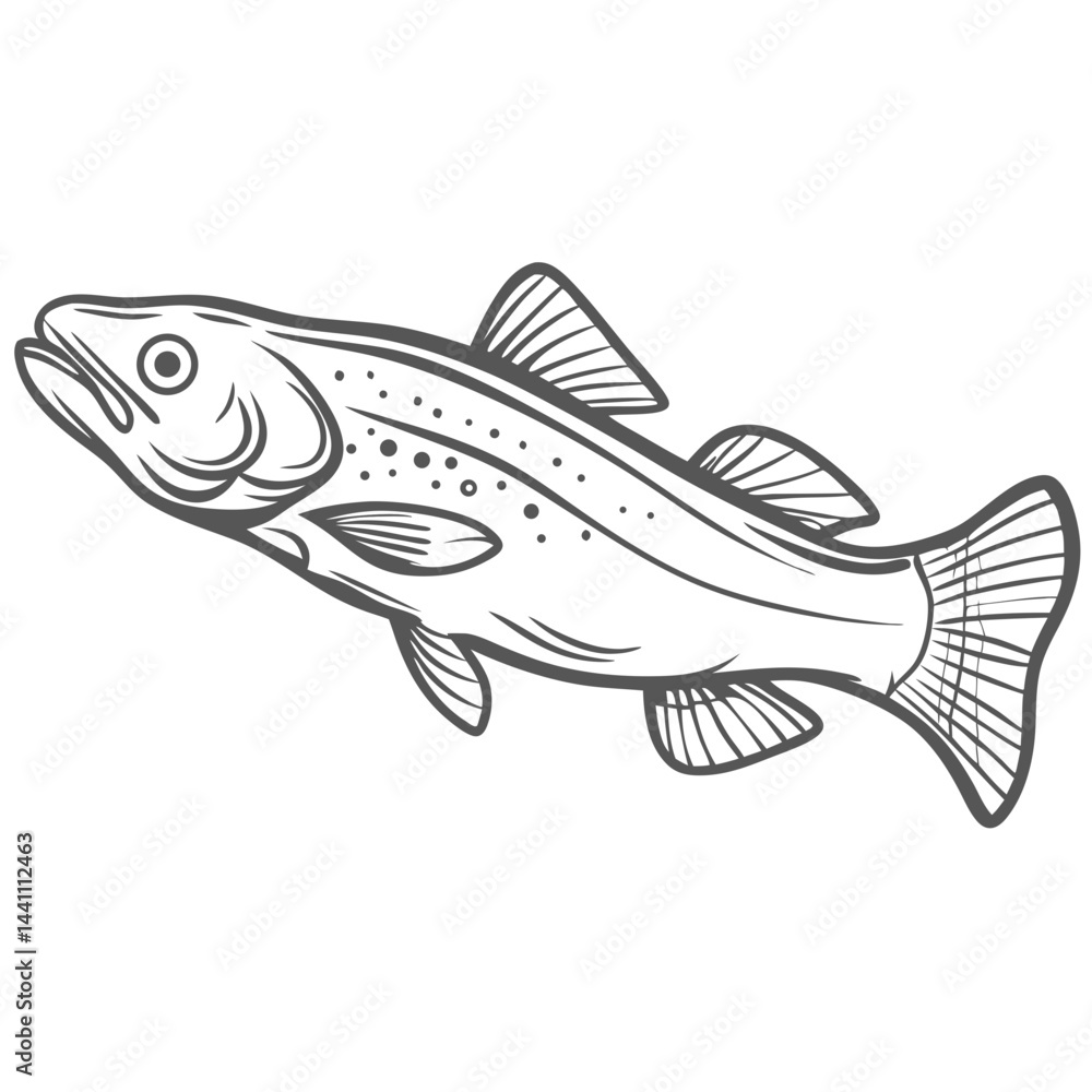 Fototapeta premium Atlantic Cod Fish Line Art Illustration