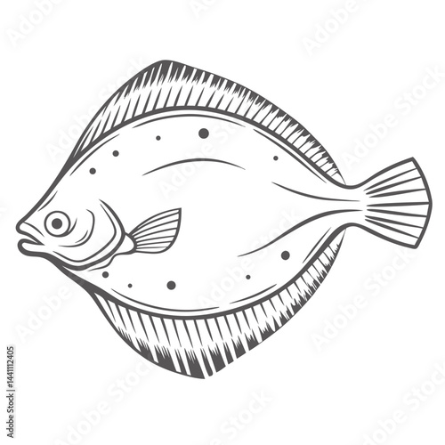 Turbot Fish Line Art Illustration