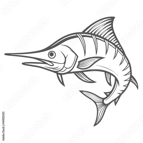 Elegant White Marlin Line Art Illustration