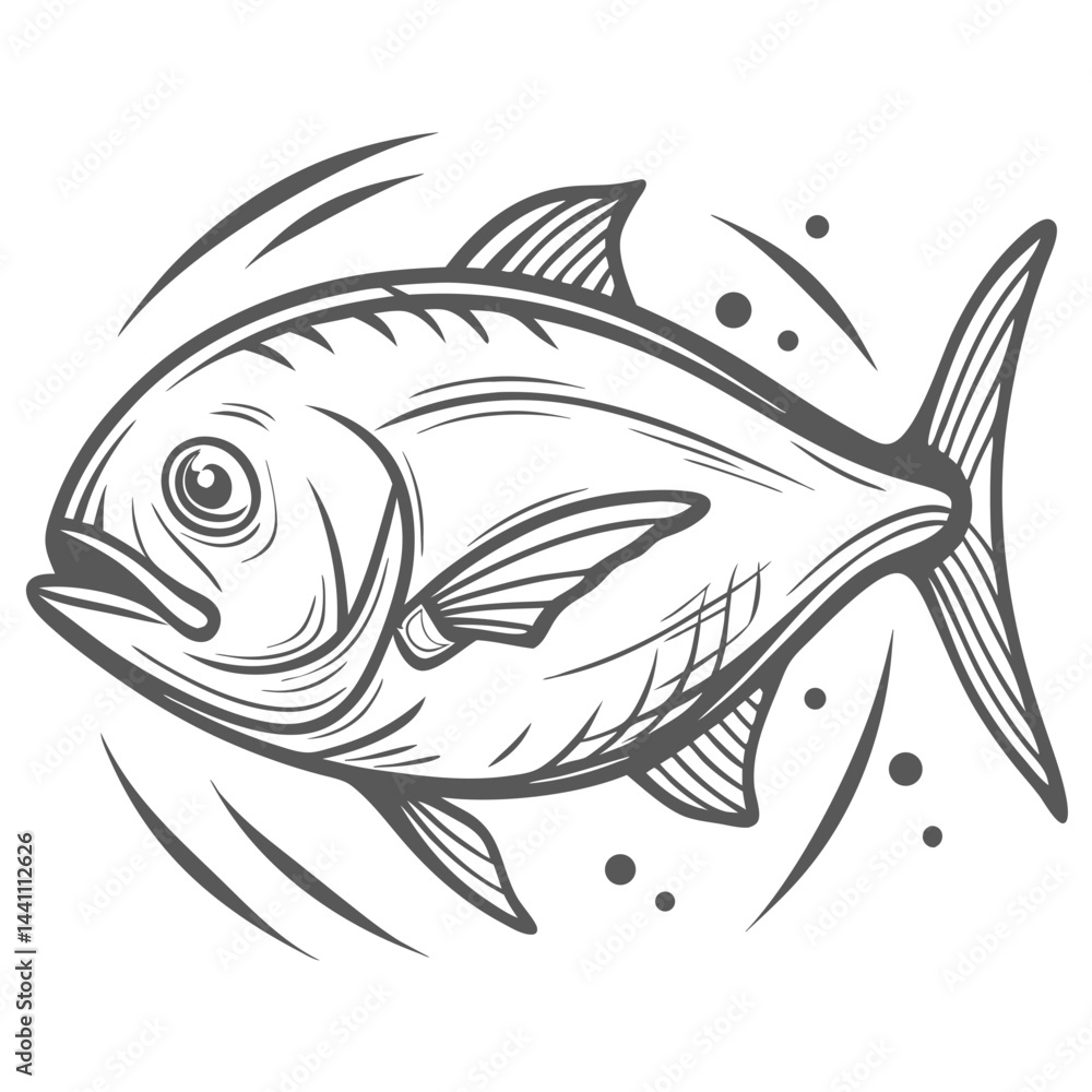 Fototapeta premium Giant Trevally Fish Line Art Illustration