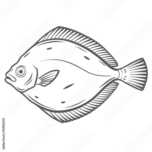 Halibut Fish Line Art, Pacific Hippoglossus