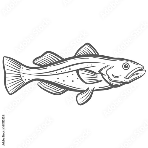 Pacific Cod Fish Outline Vector Illustration