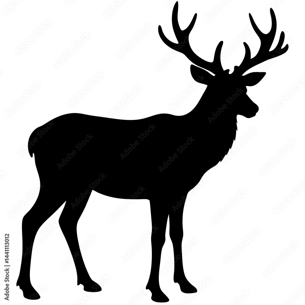 Obraz premium A black silhouette of an elk with large antlers, shown in profile