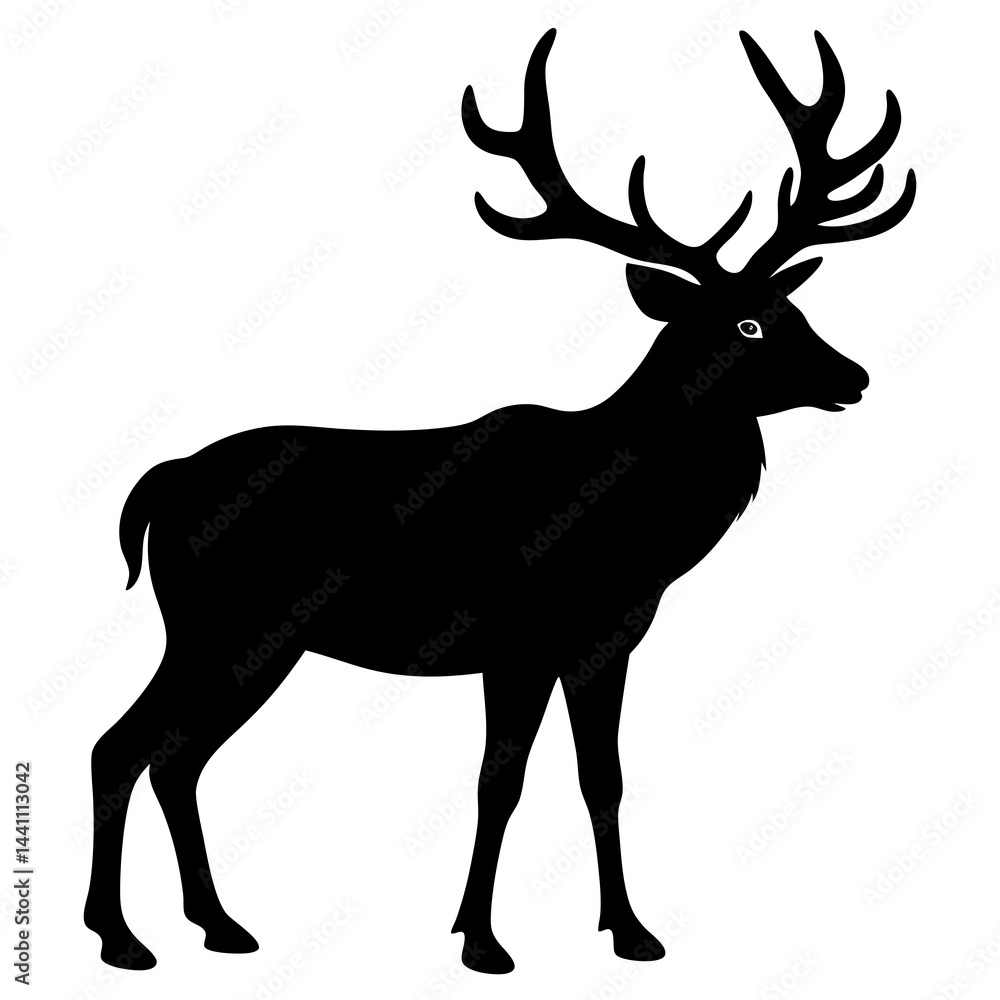 Fototapeta premium A black silhouette of an elk with large antlers, shown in profile