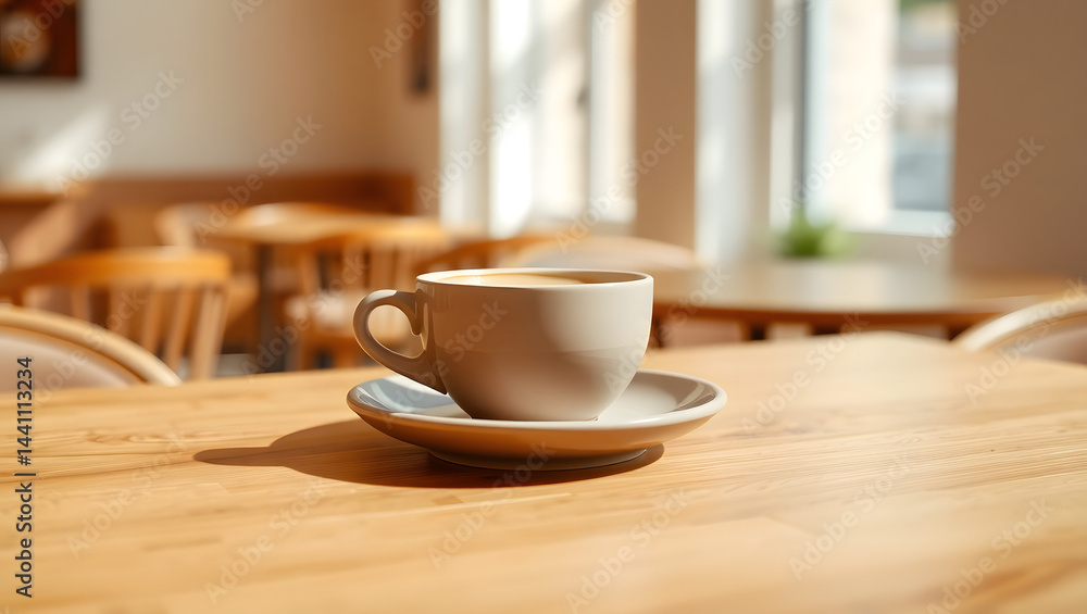 Flat White Coffee in Sunny Cafe Relaxing Morning Beverage Flat White Coffee in Sunny Cafe Relaxing Morning Beverage