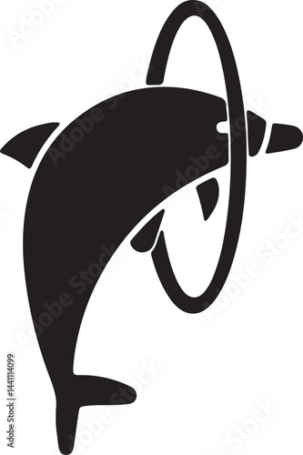 illustration of a dolphin jumping through a hoop