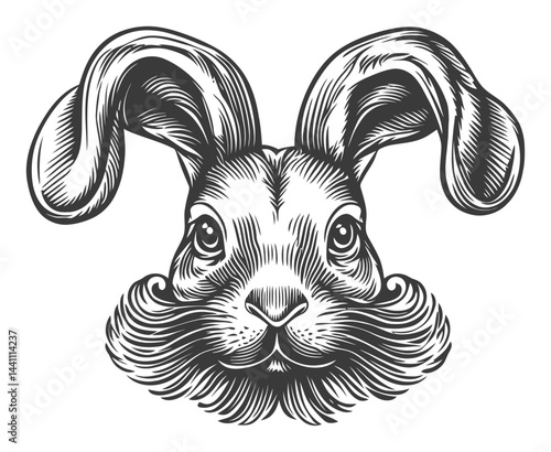 Vintage Hand-Drawn Illustration of a Detailed Rabbit Face