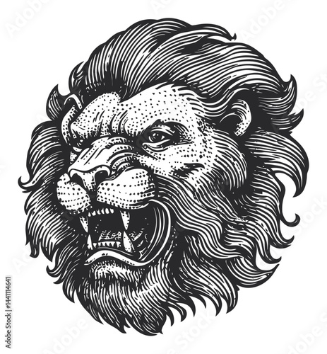 Vintage Hand-Drawn Illustration of a Fierce Lion Head Design