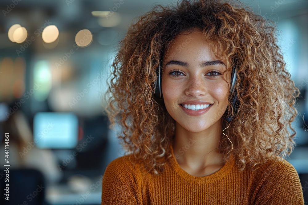 Fototapeta premium Smiling Customer Service Representative with Headset in Modern Office