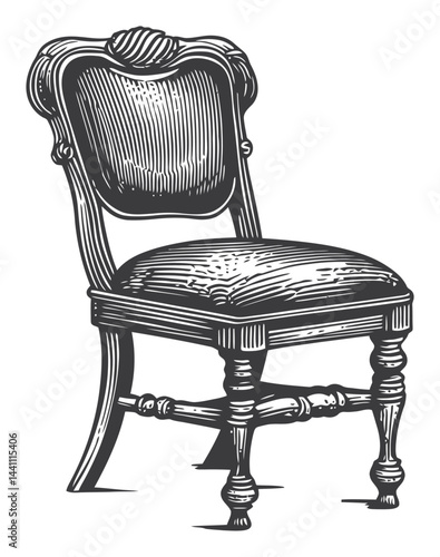 Vintage Hand-Drawn Illustration of a Decorative Wooden Chair