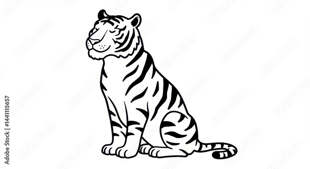Fototapeta premium Peaceful Cartoon Tiger Line Drawing