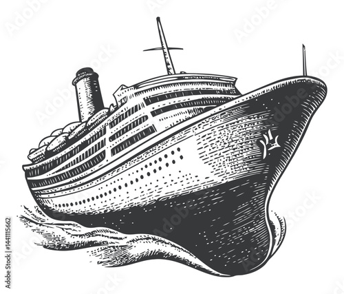 Vintage Hand-Drawn Illustration of a Classic Ocean Liner Ship