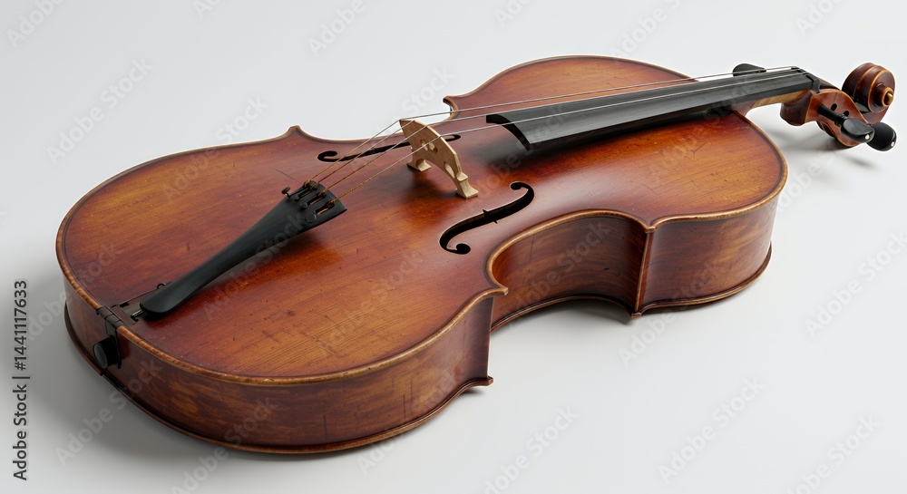 Fototapeta premium Weathered and Broken Cello Isolated on White Background Displaying Texture and Detail Symbolizing End of Era with Silent Story through Evocative Lighting Perfect for Decoration