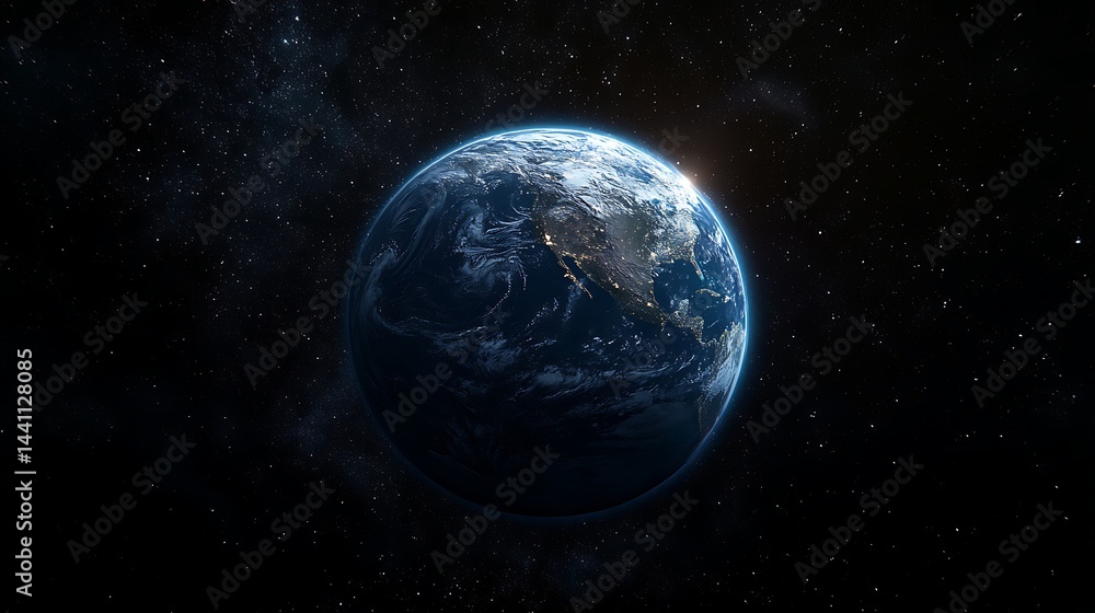Earth from Space with Starry Background Earth from Space with Starry Background