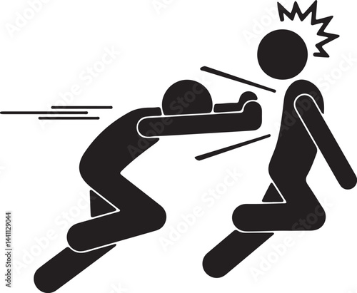 The illustration shows a stickman pushing another stickman from behind