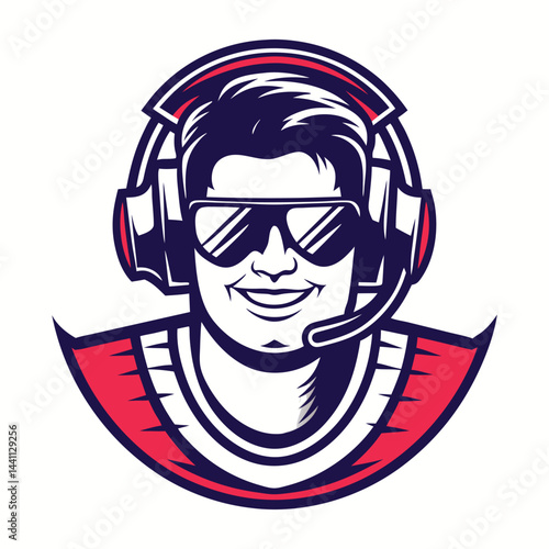 Smiling gamer with headphones and sunglasses