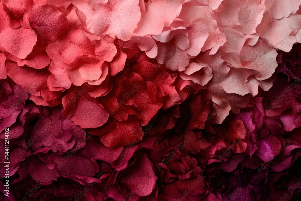 A close-up view of layered flower petals in varying shades of pink and red. A close-up view of layered flower petals in varying shades of pink and red.