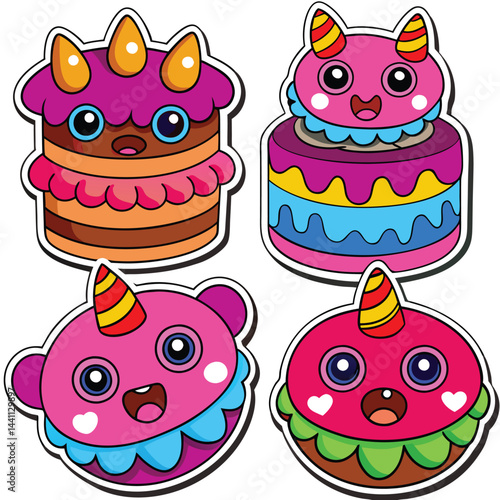 Cute cartoon cake monsters