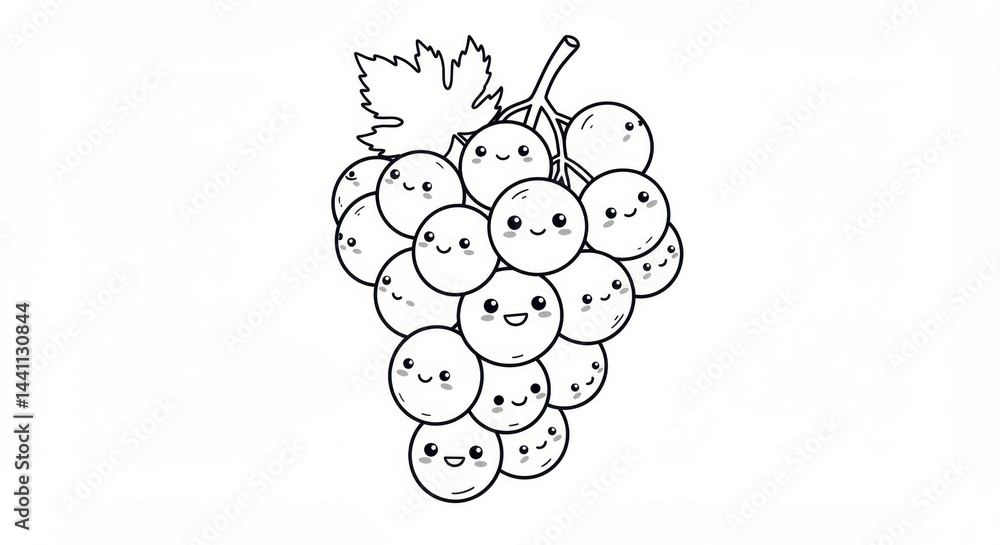 Anthropomorphic Grapes in Black Line Art Anthropomorphic Grapes in Black Line Art