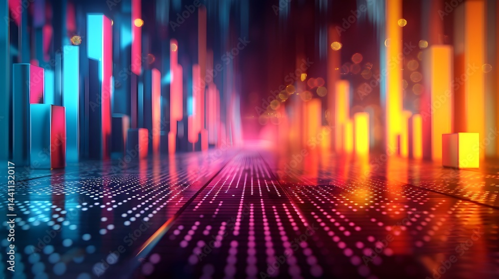Abstract digital city with colorful blocks and neon light effects Abstract digital city with colorful blocks and neon light effects