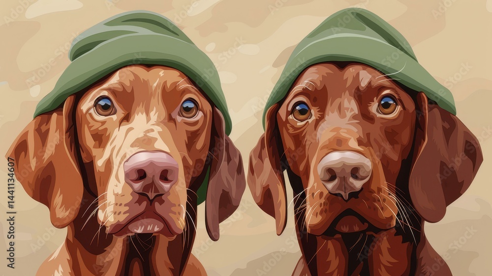Adorable Irish setters sport leprechaun hats, capturing the festive spirit of St. Patricks Day in vibrant digital art.