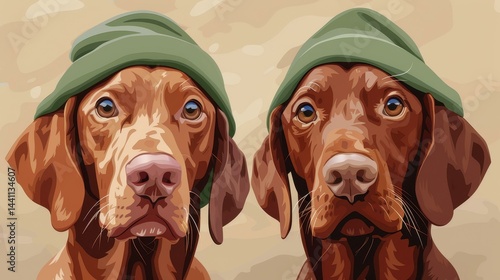 Obraz na płótnie Adorable Irish setters sport leprechaun hats, capturing the festive spirit of St. Patricks Day in vibrant digital art. w salonie