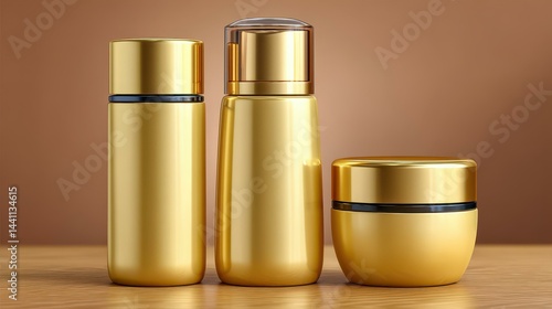 Obraz na płótnie Elevate your brand with a chic 3D background, ideal for showcasing beauty products on a sleek beige pedestal. w salonie