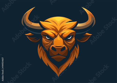 Golden Bull Emblem: A striking illustration of a powerful bull's head, exuding strength and determination, presented with a touch of artistic flair and boldness.