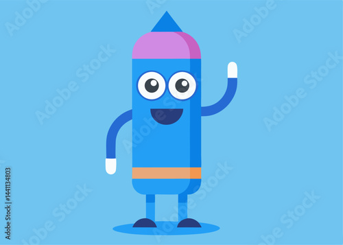 Cheerful Cartoon Pen with Friendly Gesture: This playful cartoon illustration captures the essence of creativity, wit, and education through a smiling pen character, exuding friendliness.