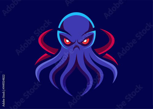 Majestic Octopus Icon: A stunning illustration presents a formidable octopus, its form radiating an aura of power, with each tentacle dynamically posed against the dark backdrop.