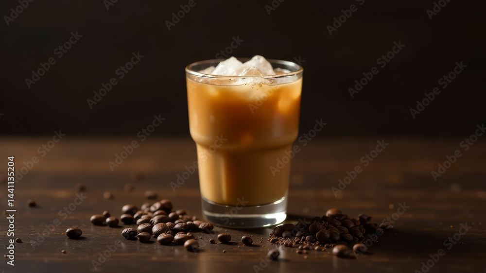 Iced Cold Brew Coffee on a Dark Background, Copy Space