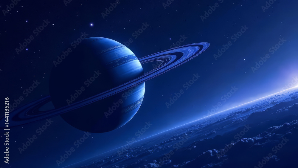 space background, image of a planet with rings, copy space