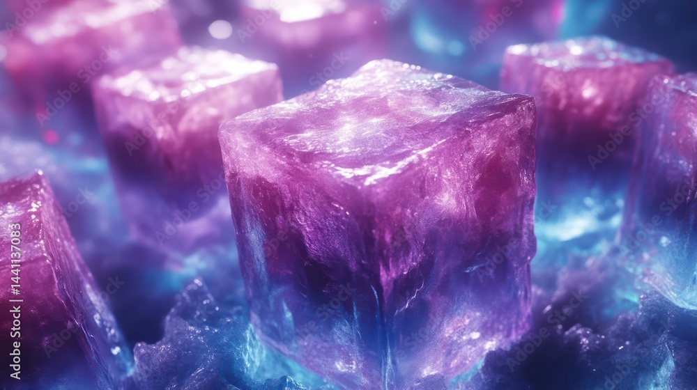 Fototapeta premium Vibrant Purple Ice Cubes with CrystalLike Texture for Creative and Artistic Designs