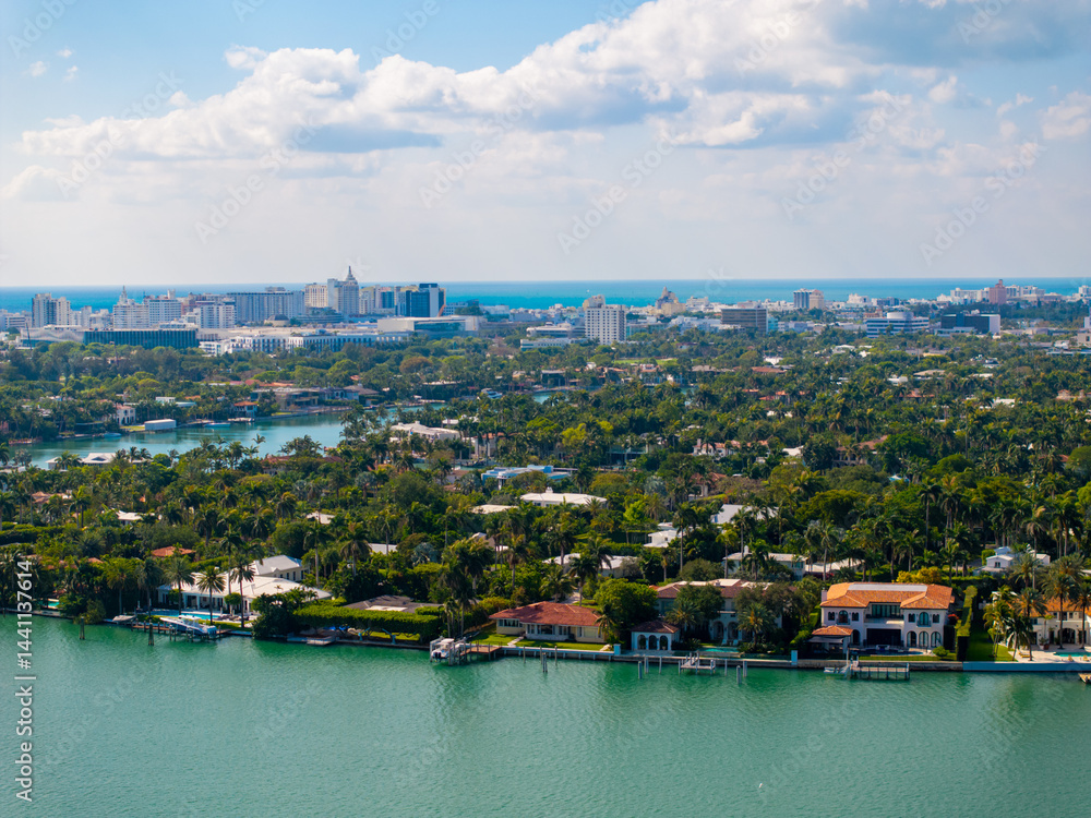Aerial photo luxury homes Sunset Islands Miami Beach Florida 2025