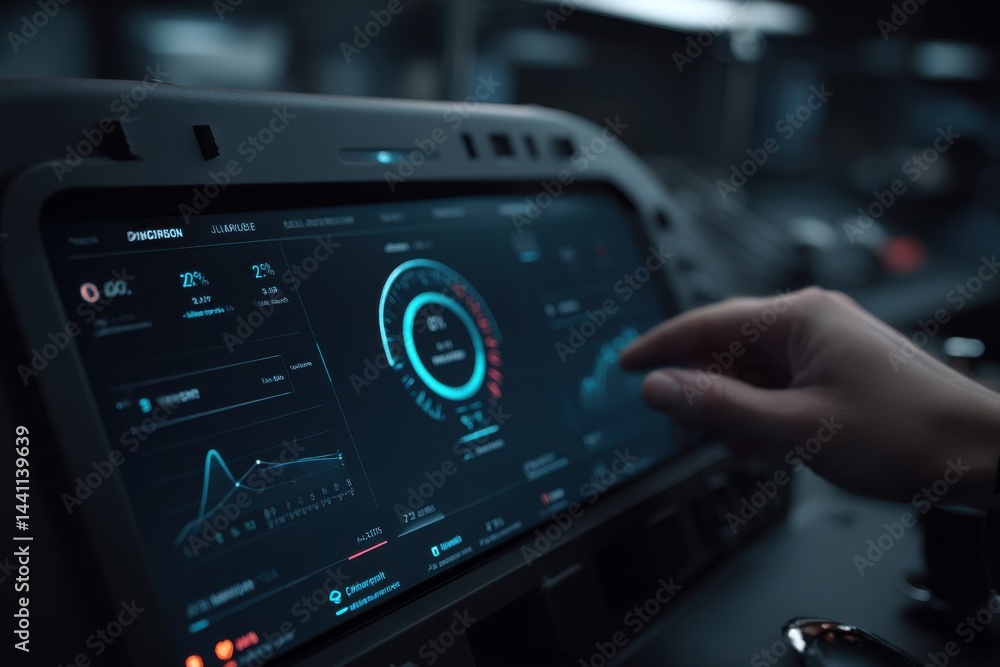 A human hand interacts with a modern touch screen display, showing data visualizations, charts, graphs and analytical information, conveying technology and future. A human hand interacts with a modern touch screen display, showing data visualizations, charts, graphs and analytical information, conveying technology and future.